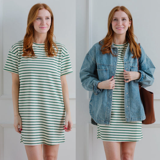 Casual striped, mini dress in Celery