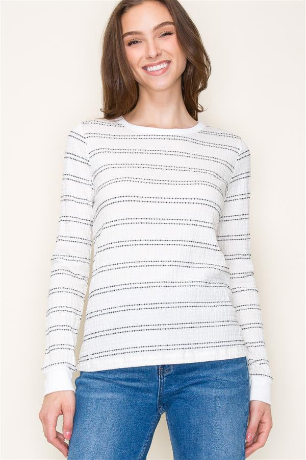 Cream Striped Long Sleeve Top