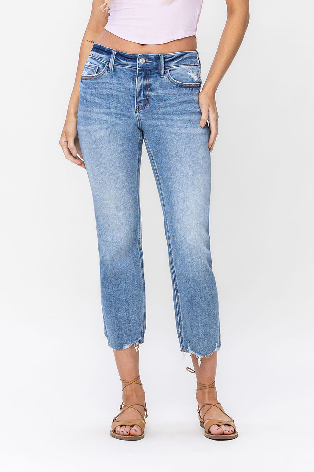 Genovese Mid Rise Regular Cropped Straight Jeans by Lovervet