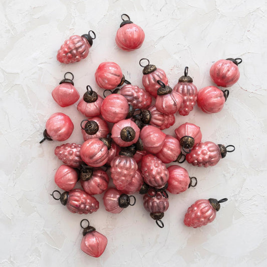 Tiny Glass Acorn Ornament Vintage Pink