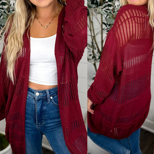 Burgundy Open Knit Cardigan