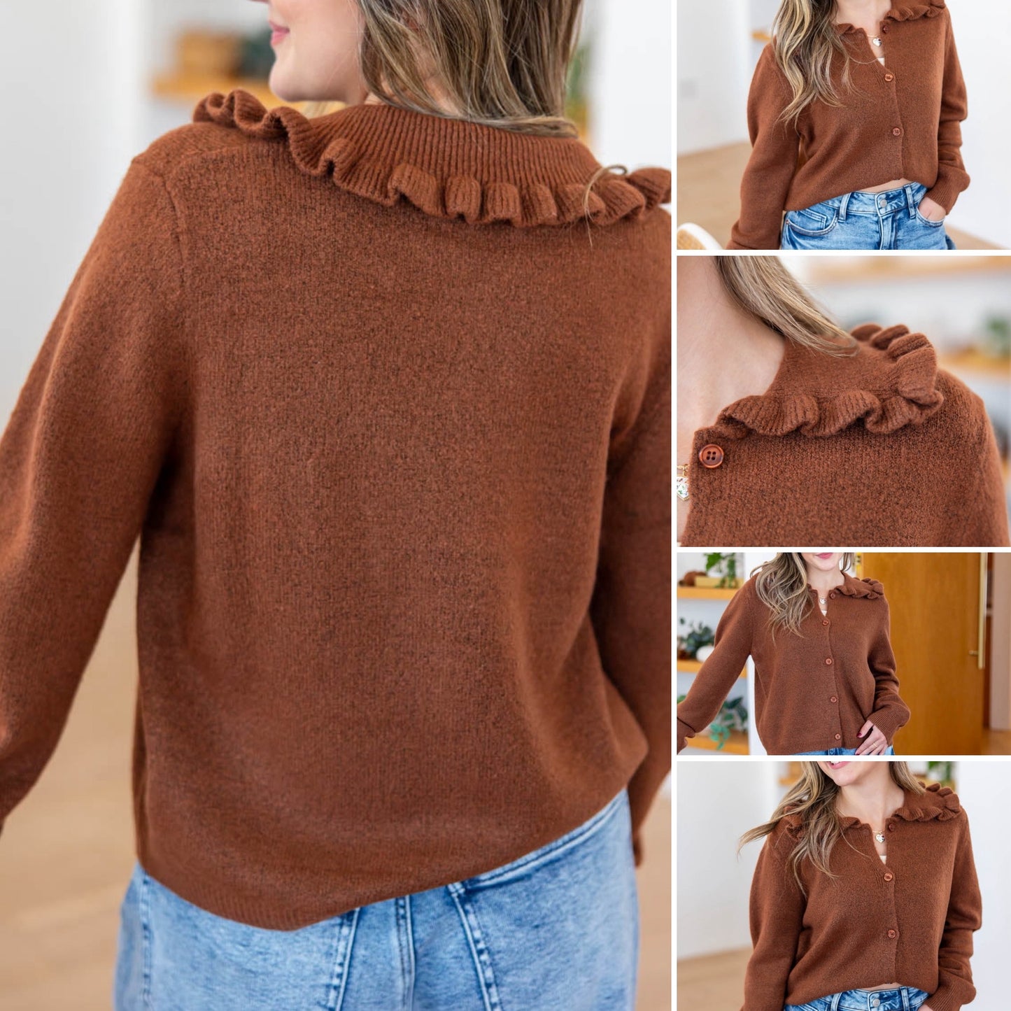 Ruffle Collar Cardigan Sweater