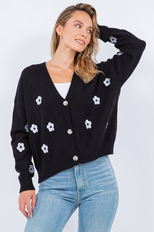 Embroidered Flower Cardigan