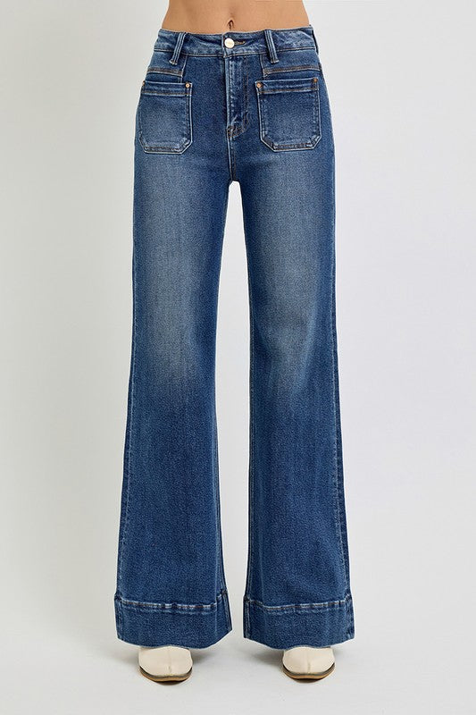 Jennison High Rise Wide Flare Patch Pocket Jeans