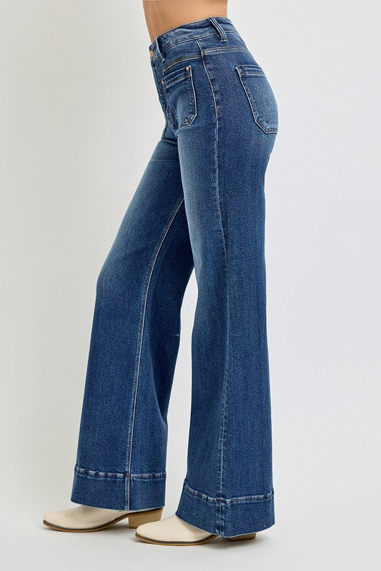 Jennison High Rise Wide Flare Patch Pocket Jeans