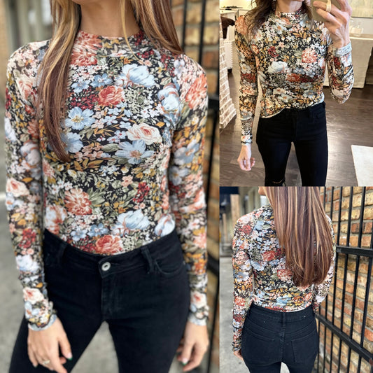 Floral Mesh Fitted Top