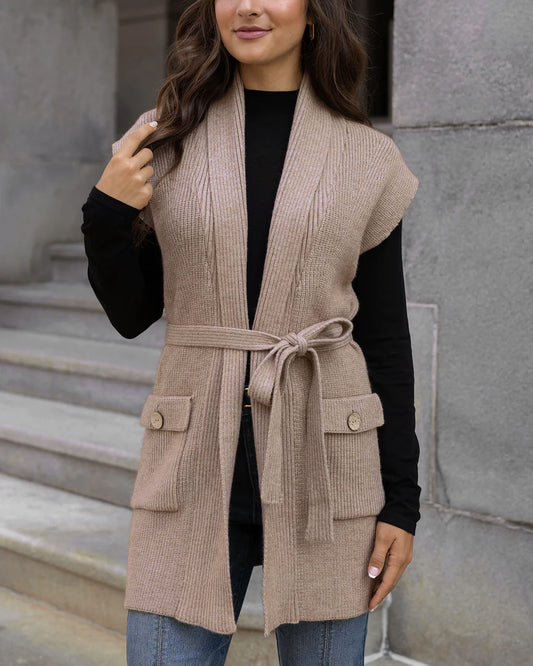 Winter Knit Long Sweater Vest | Beige Long Sweater Vest