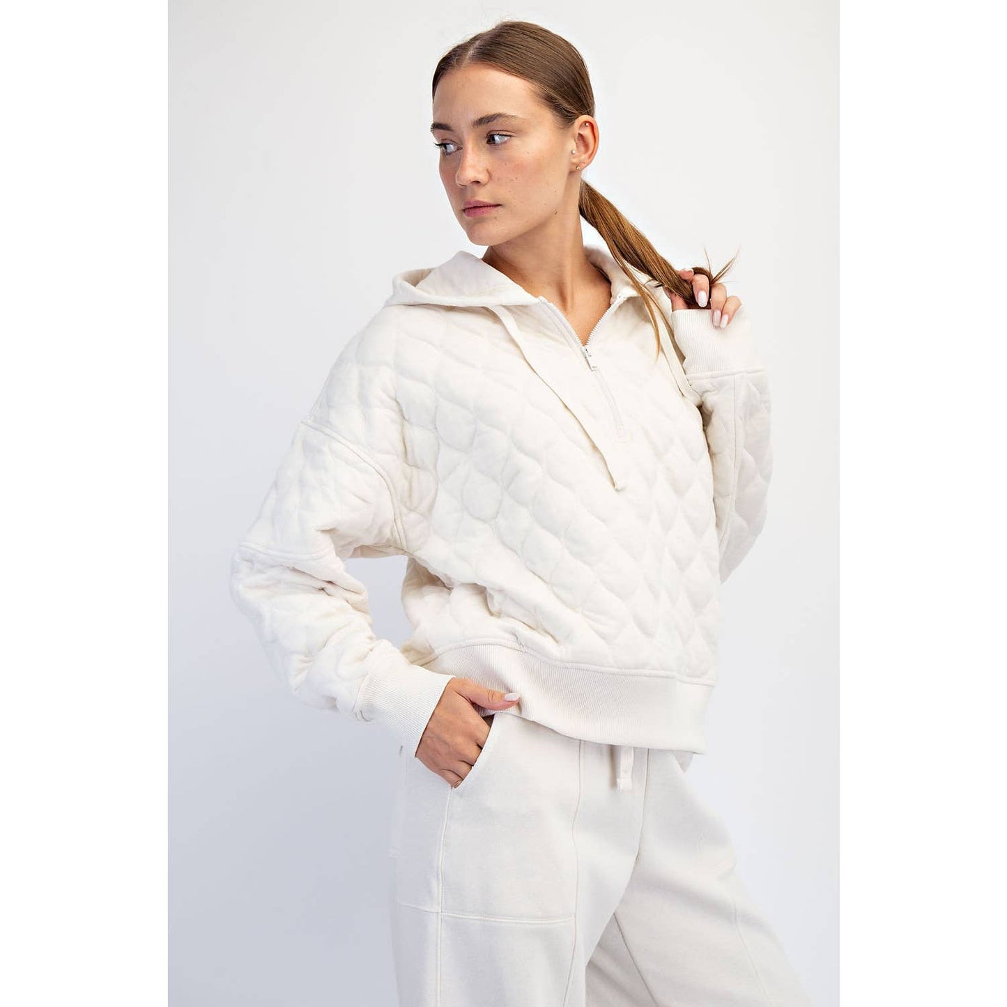 QUILTED QUARTER ZIP HOODIE JACKET