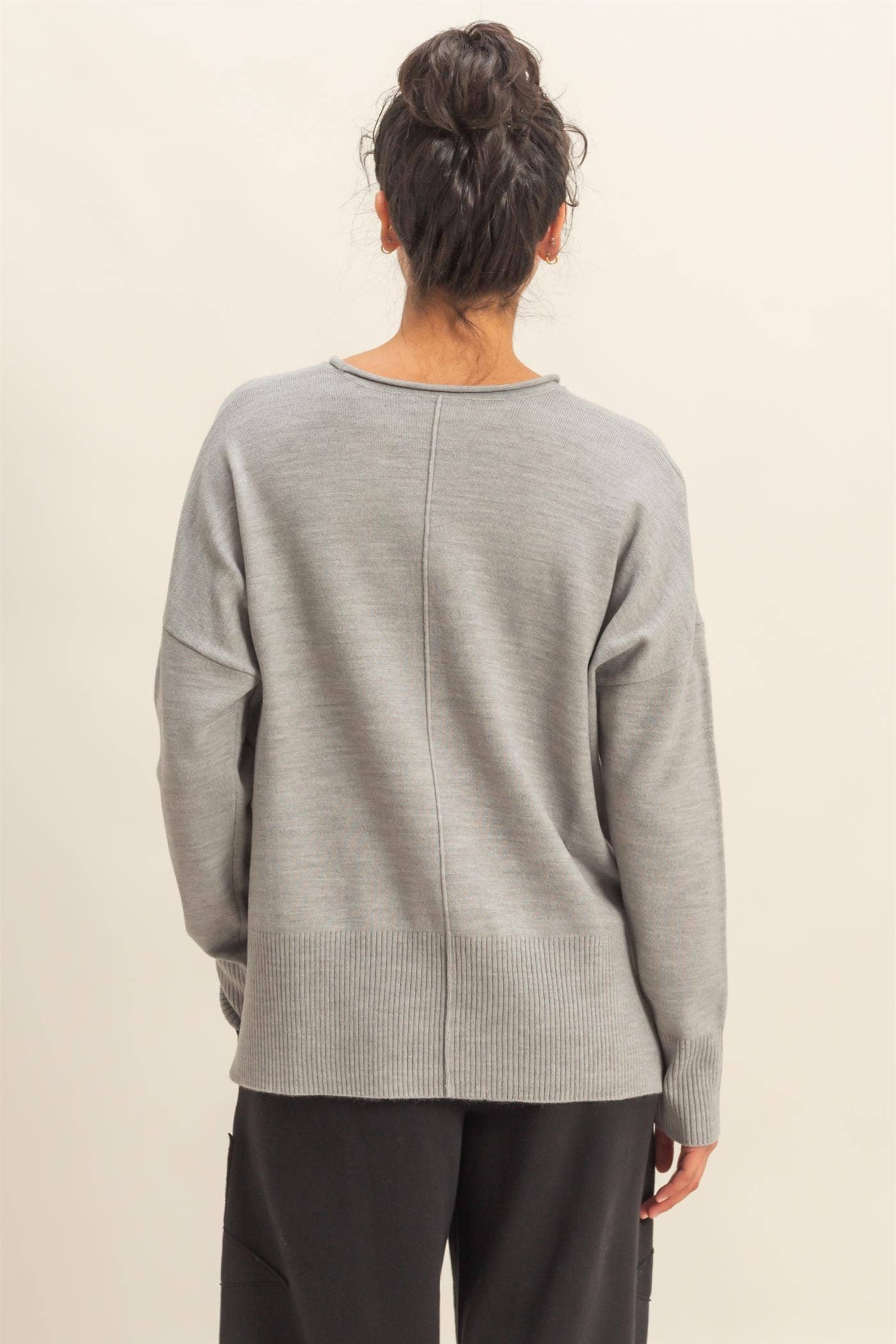 Round Roll Neck Drop Shoulder Sweater