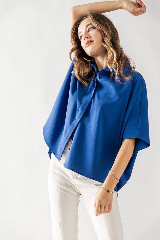 RELAXED FIT HIDDEN PLACKET SHORT SLEEVE SHIRT