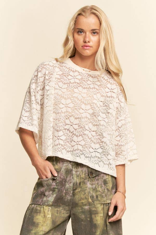 BOXY FLORAL LACE KNIT TOP