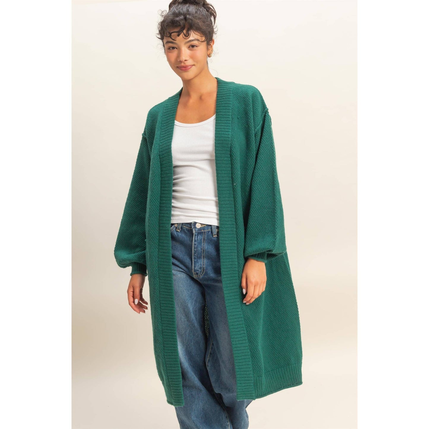Oversized Textured Open Front Long Cardigan Sweater