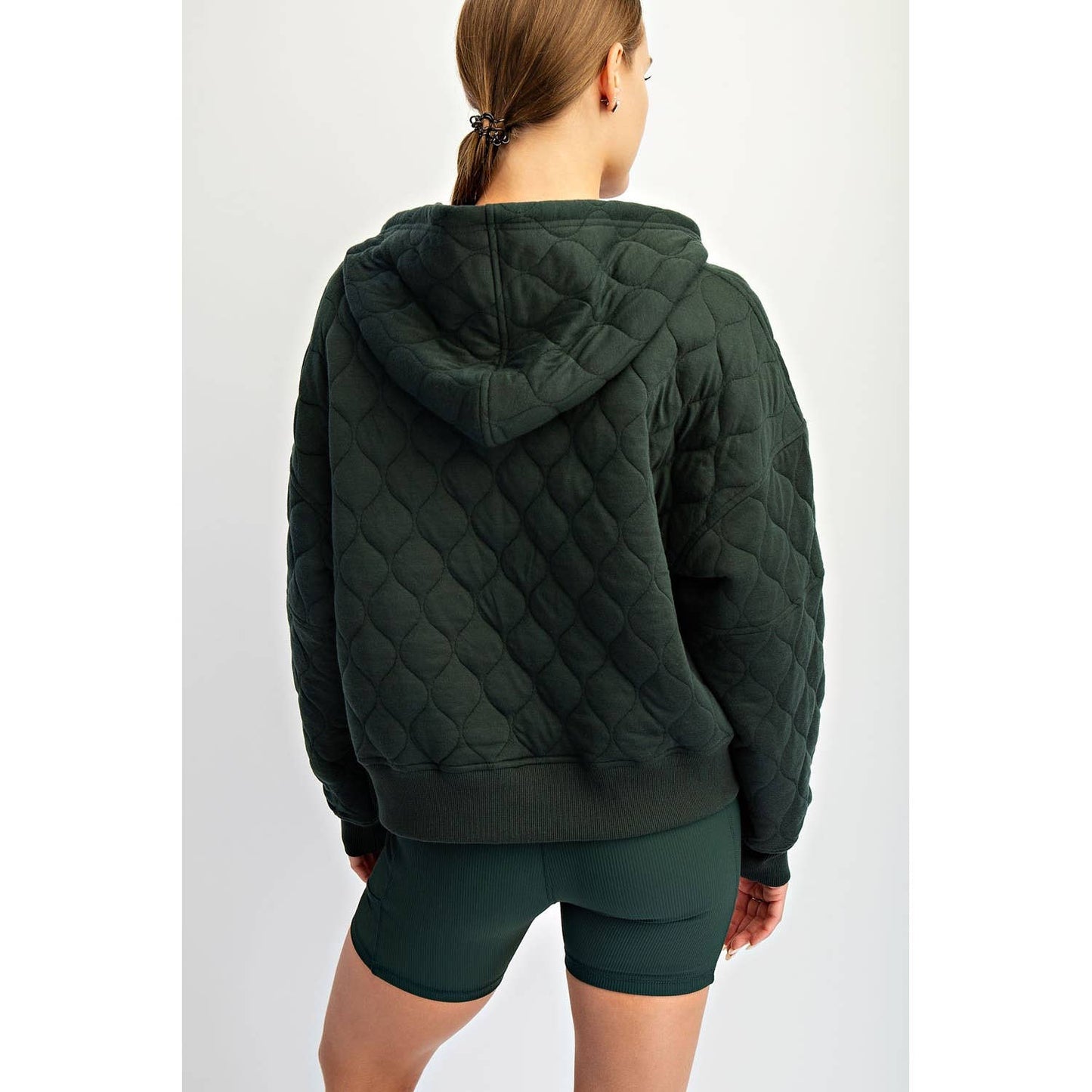 QUILTED QUARTER ZIP HOODIE JACKET