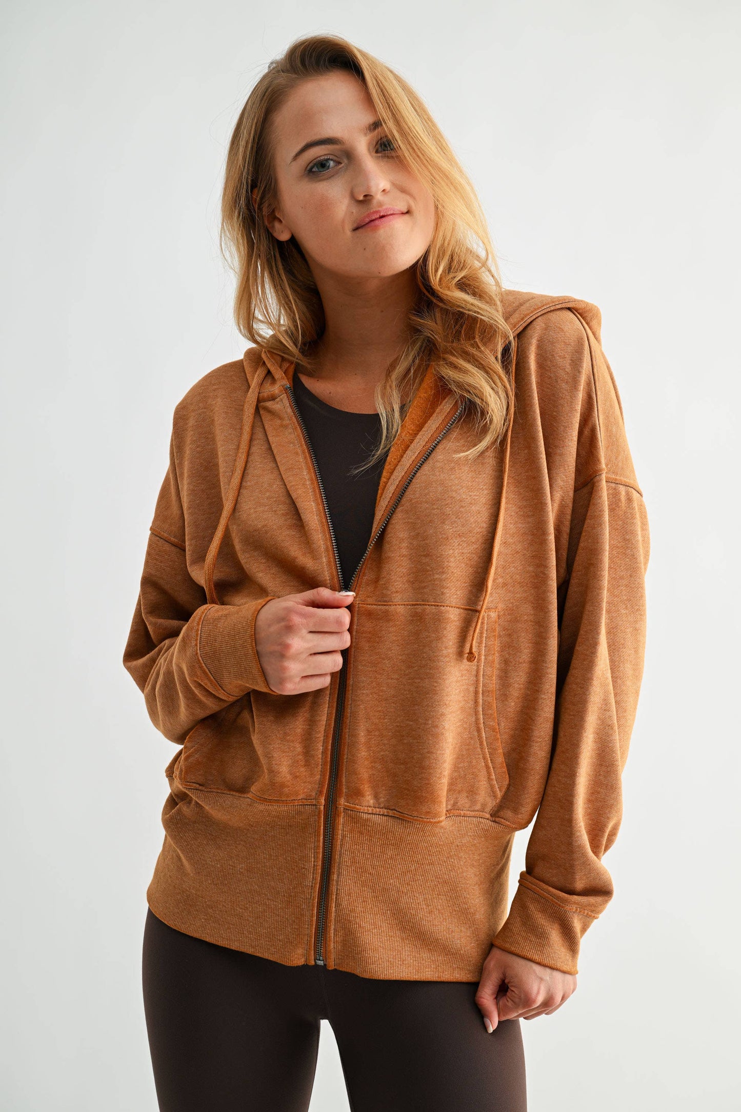 Fleece Hoodie Jacket with Tapered Sleeves
