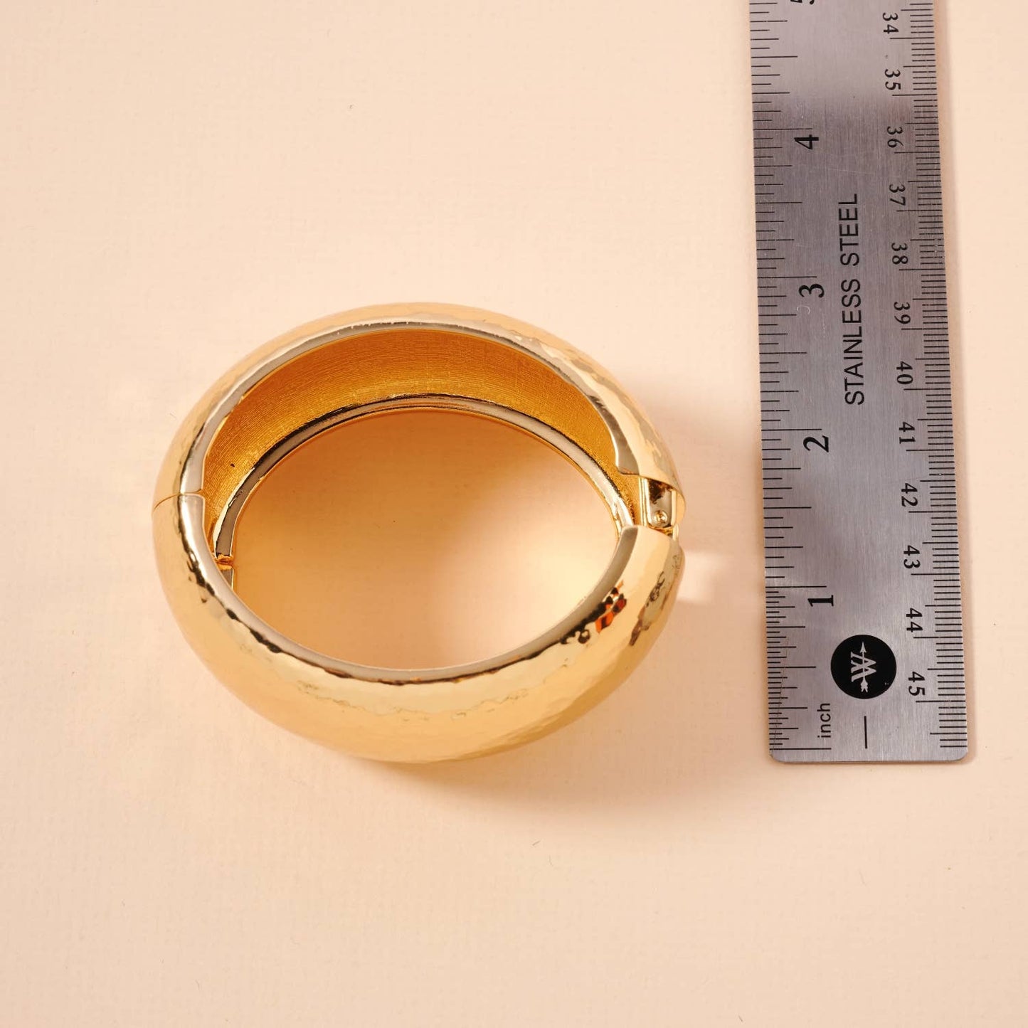 Hammered and Hollow Wide 18K Gold Cuff Bracelet