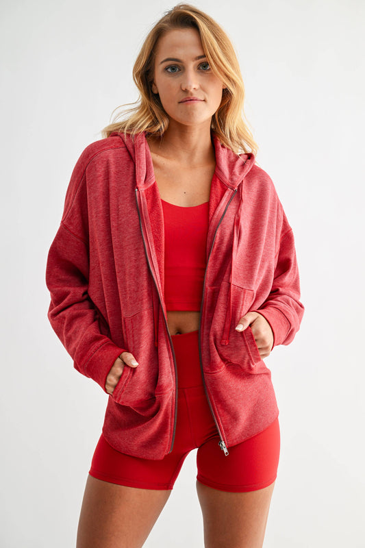 Fleece Hoodie Jacket with Tapered Sleeves