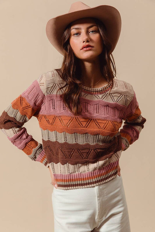 Multi Color Wavy Stripe Sweater Top
