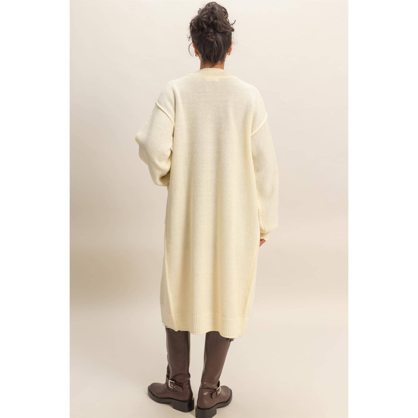 Oversized Textured Open Front Long Cardigan Sweater