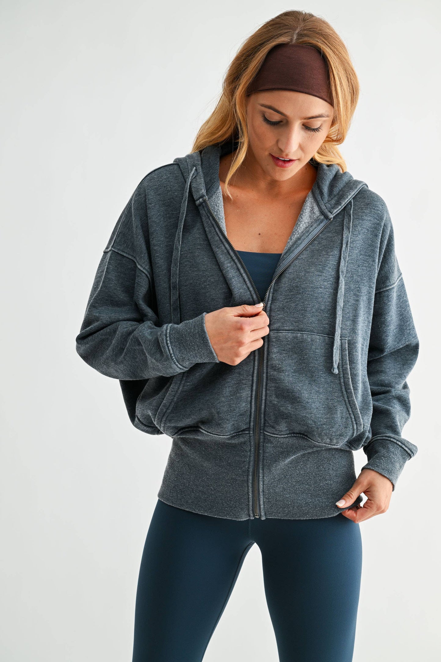 Fleece Hoodie Jacket with Tapered Sleeves