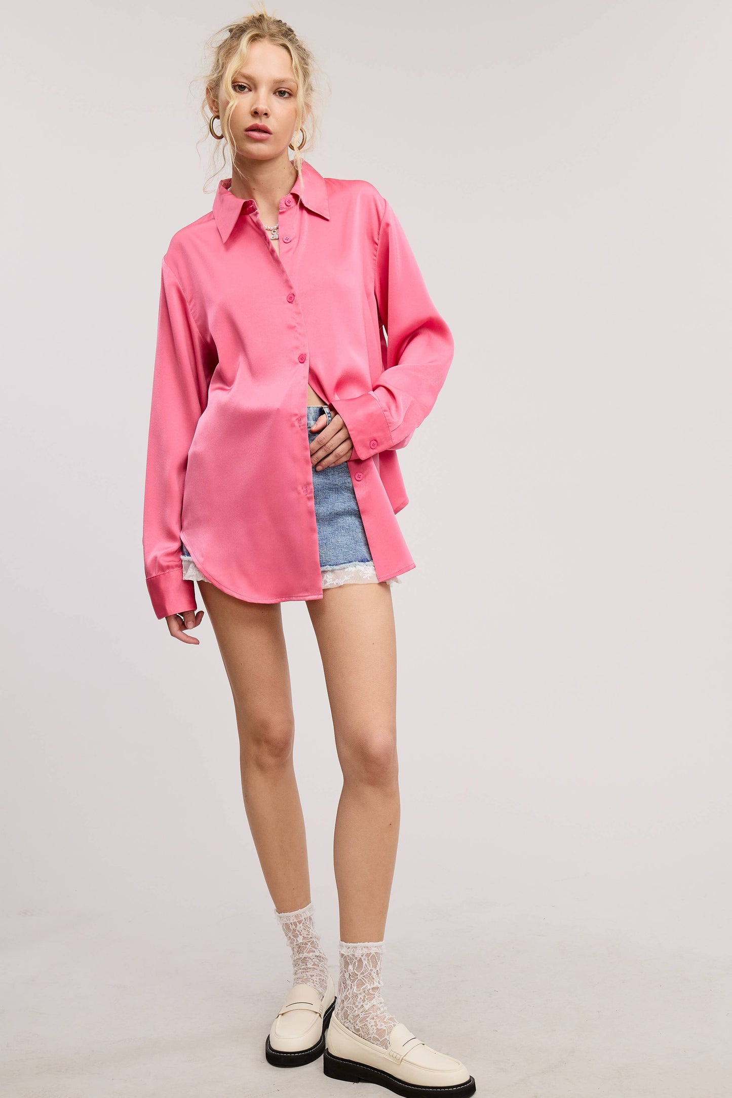 Silky Satin Button Down Blouse
