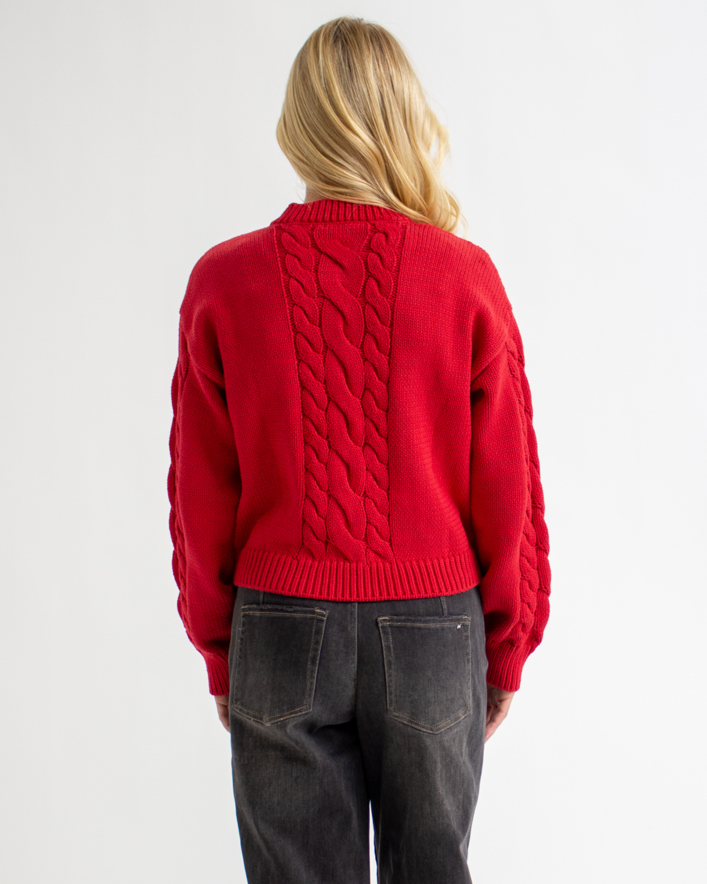 Schmancy Cable Knit Red Button Down Sweater Cardigan