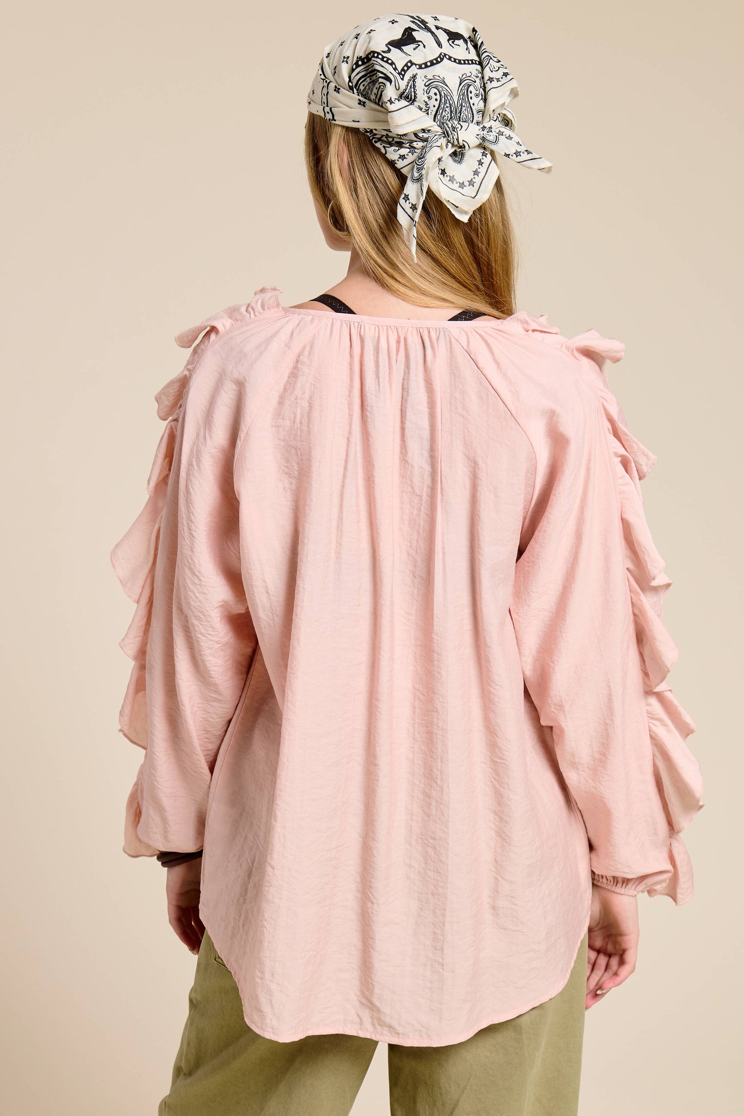 Ruffled Tie Front Boho Long Sleeve Blouse