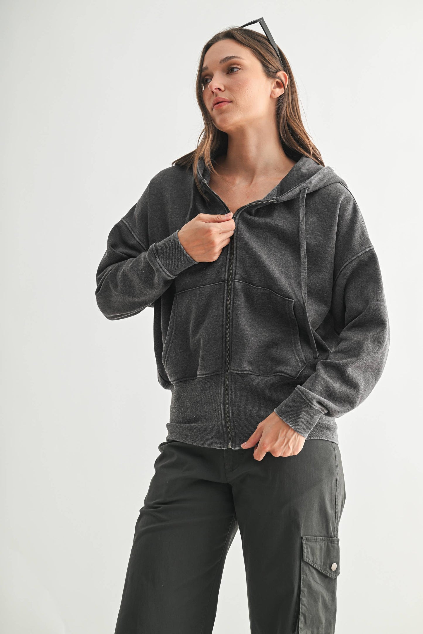 Fleece Hoodie Jacket with Tapered Sleeves