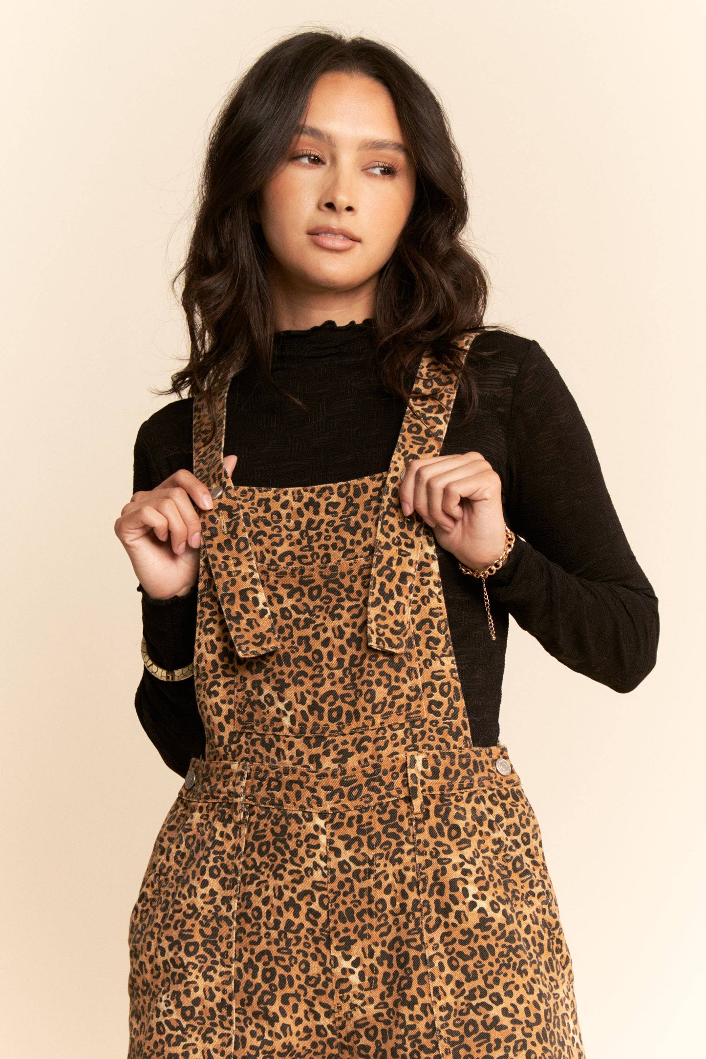 ANIMAL PRINTED DENIM WIDE OPEN LEG OVERALL PANTS