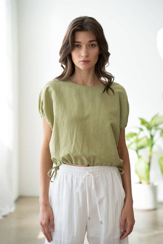 Cap Sleeve Linen Top