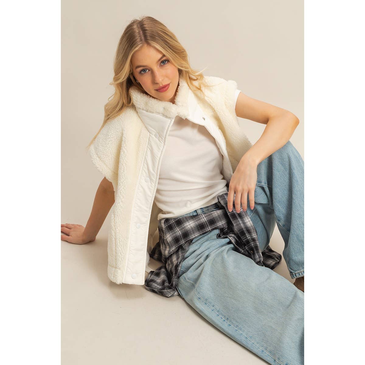 Cozy Sherpa Vest Jacket with Tie-Up Side Details