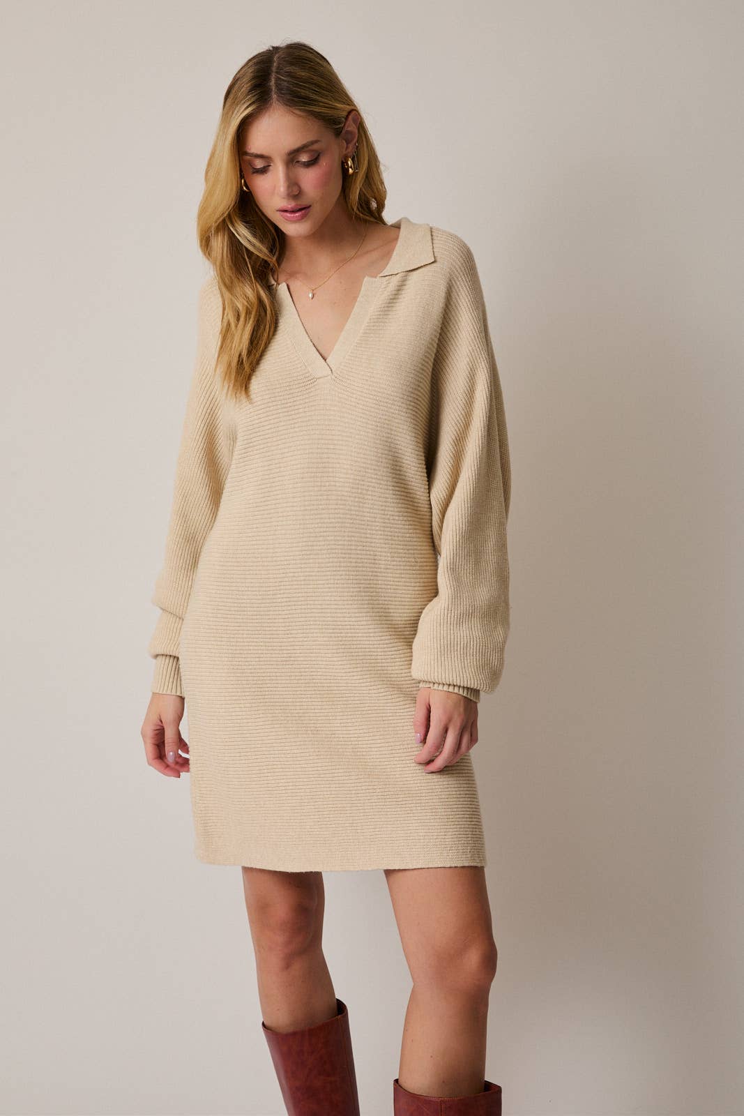 COLLARED SWEATER DRESS