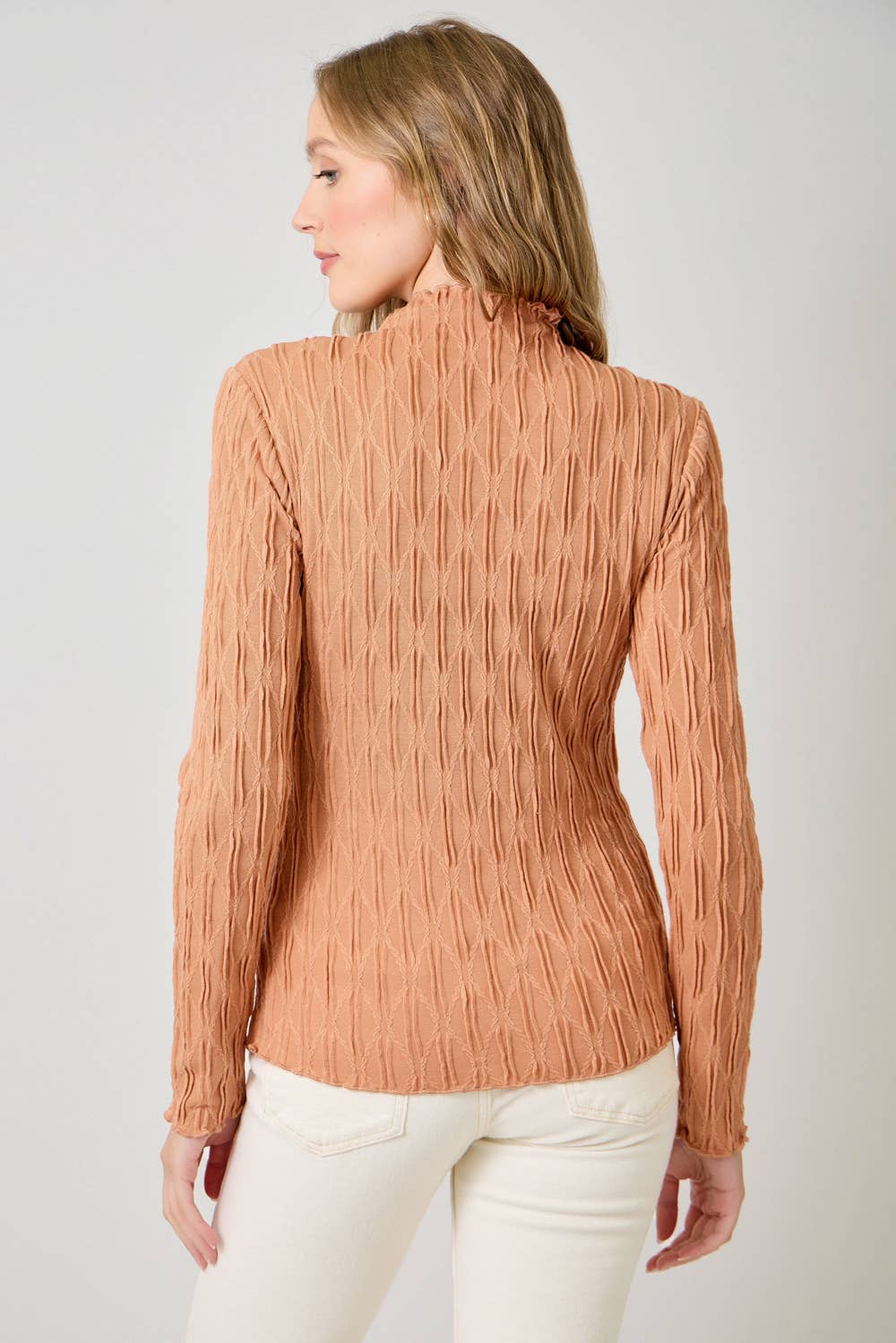 61147 Lettuce Edge Textured Knit Top