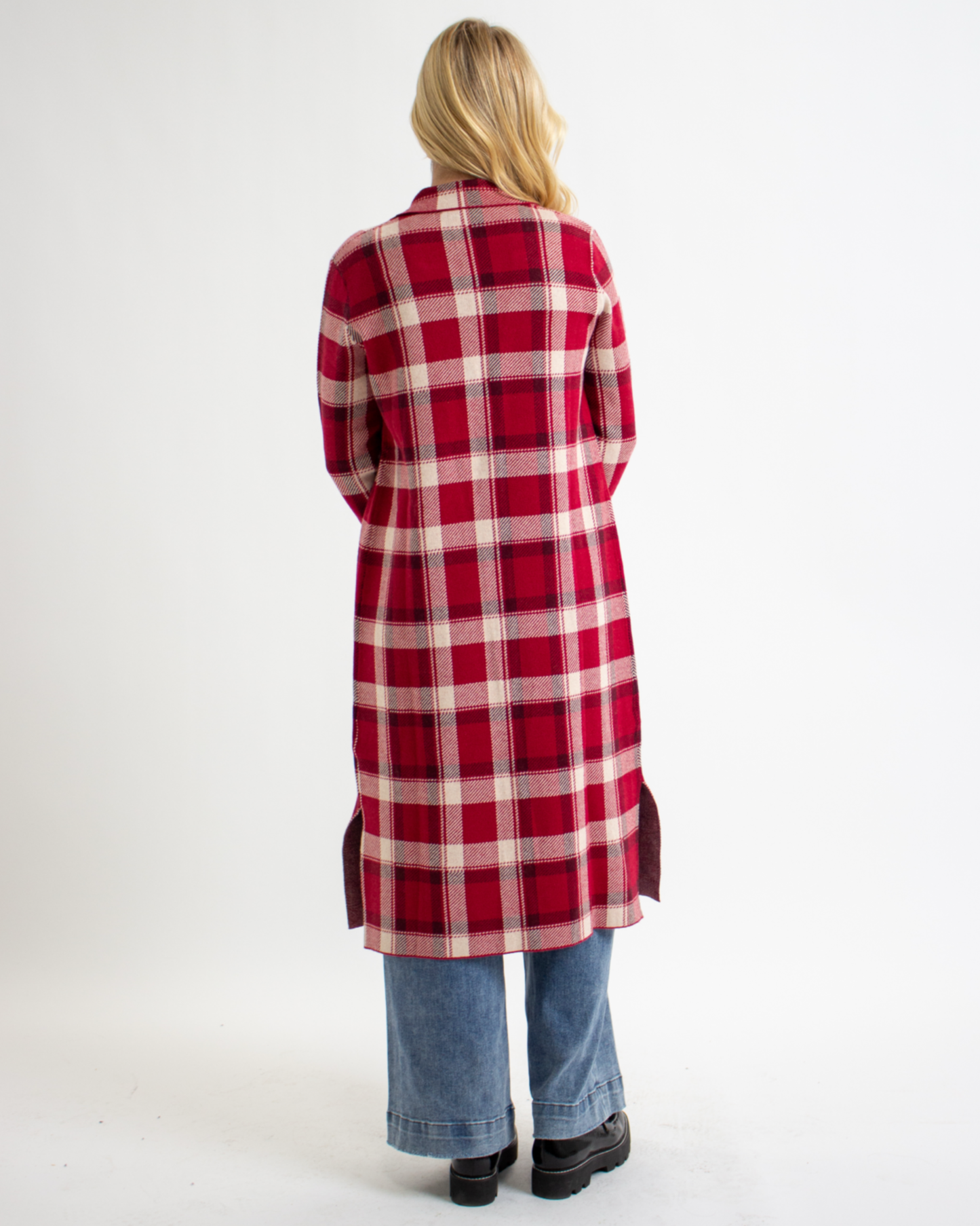 Heritage Red Plaid Button Down Long Sleeve Sweater Jacket