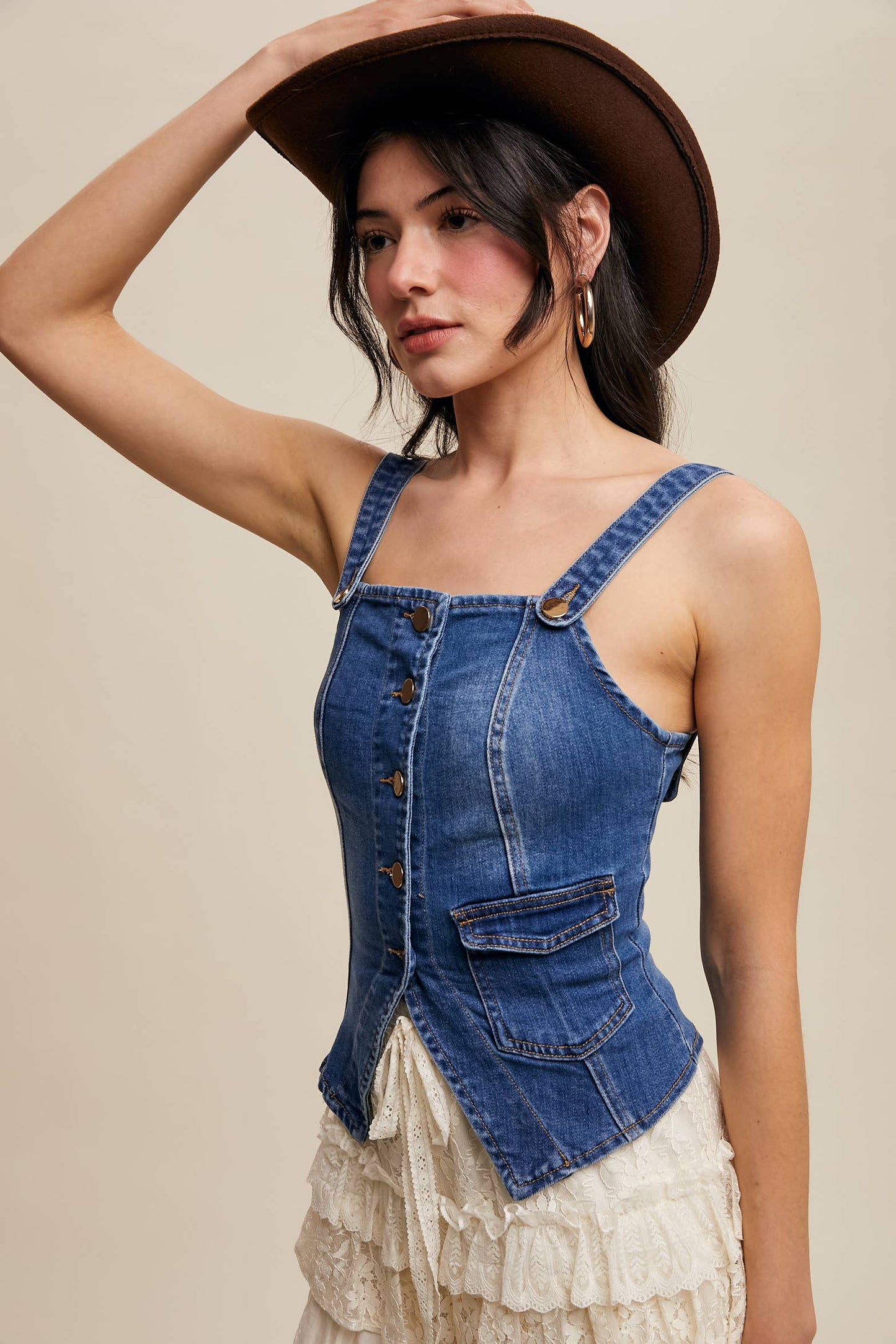 Denim Button-Up Corset Vest