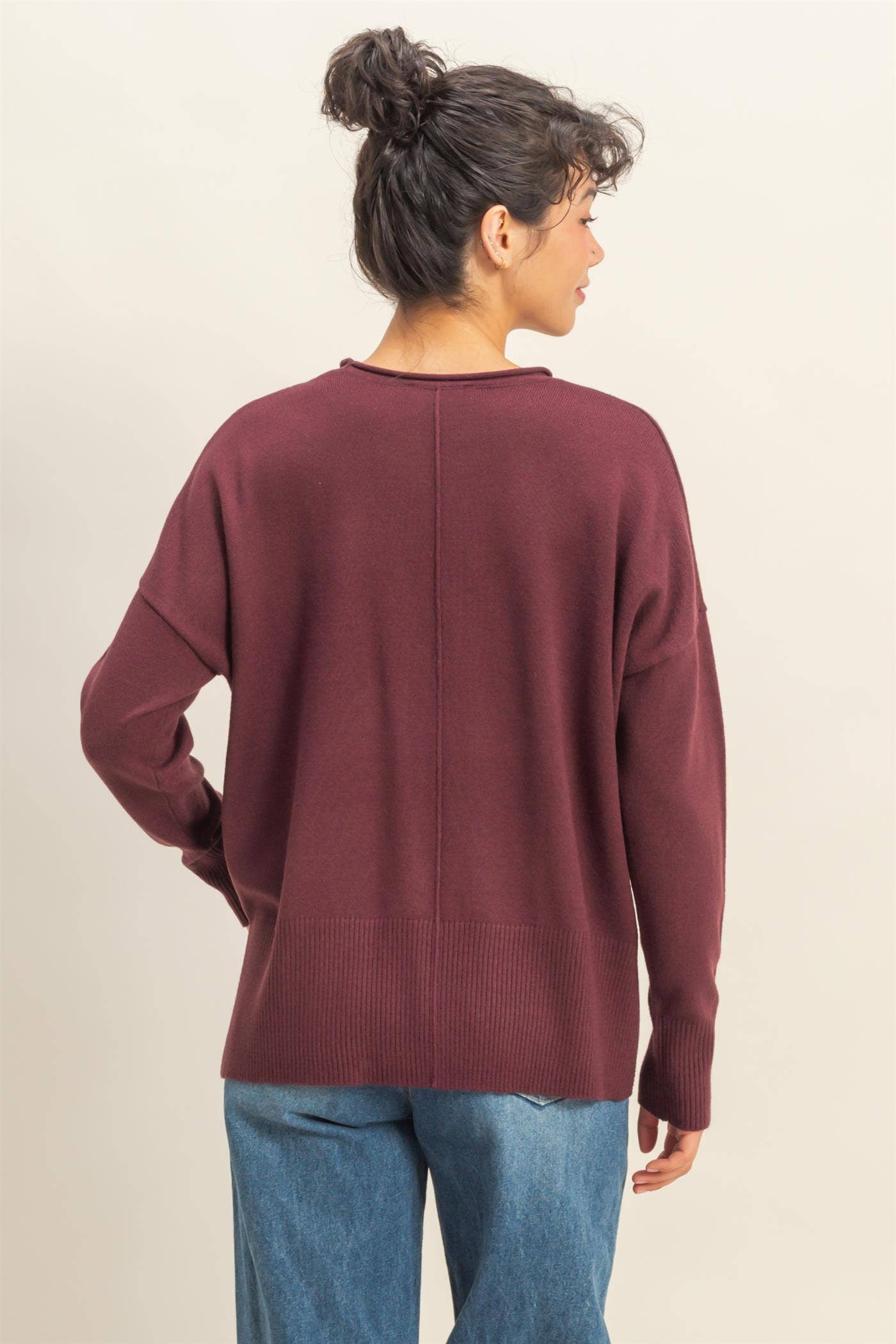 Round Roll Neck Drop Shoulder Sweater