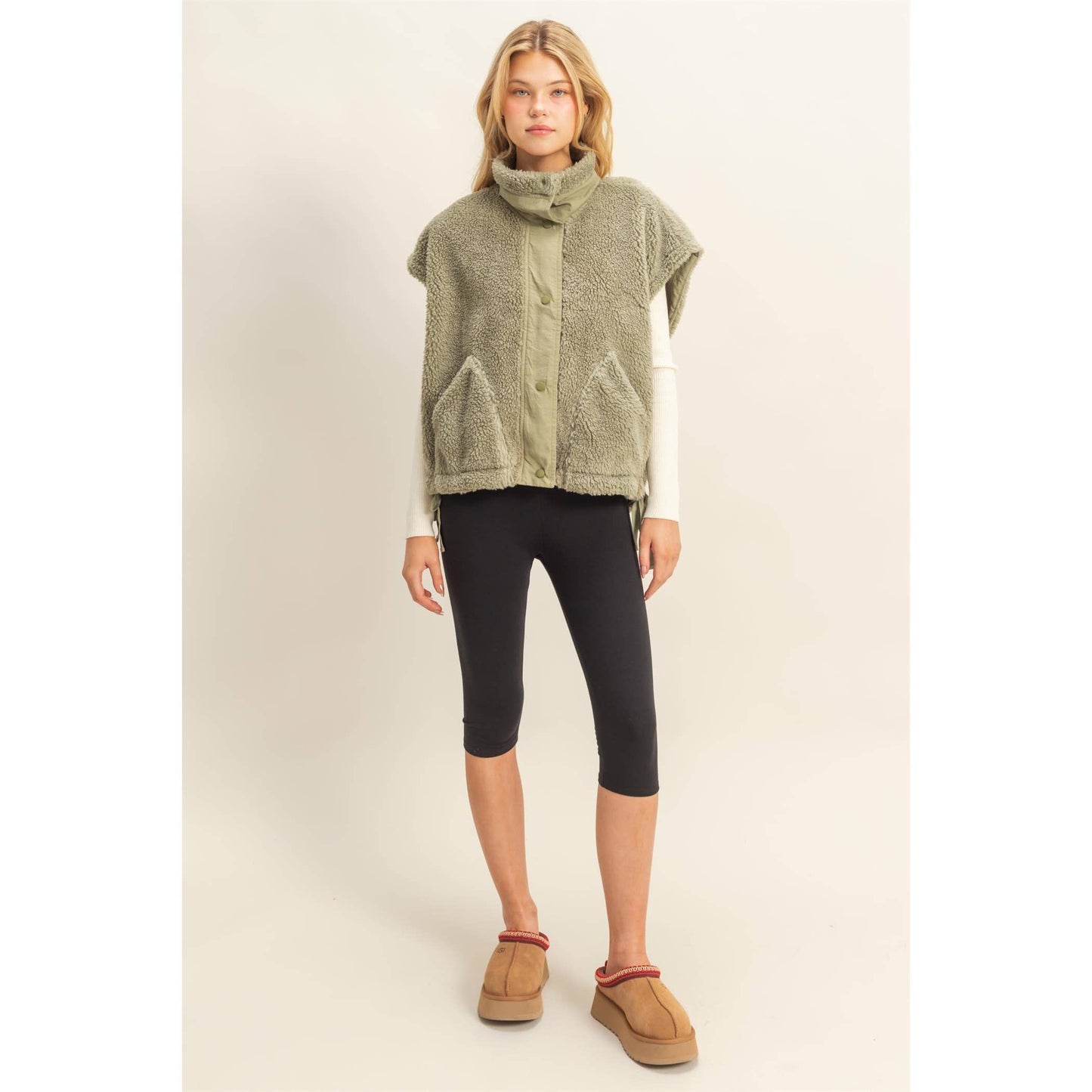 Cozy Sherpa Vest Jacket with Tie-Up Side Details