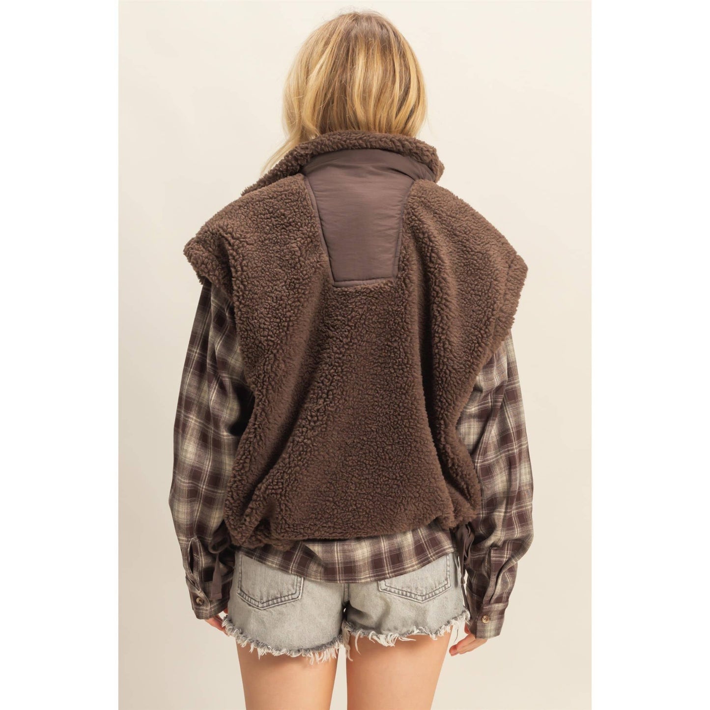 Cozy Sherpa Vest Jacket with Tie-Up Side Details