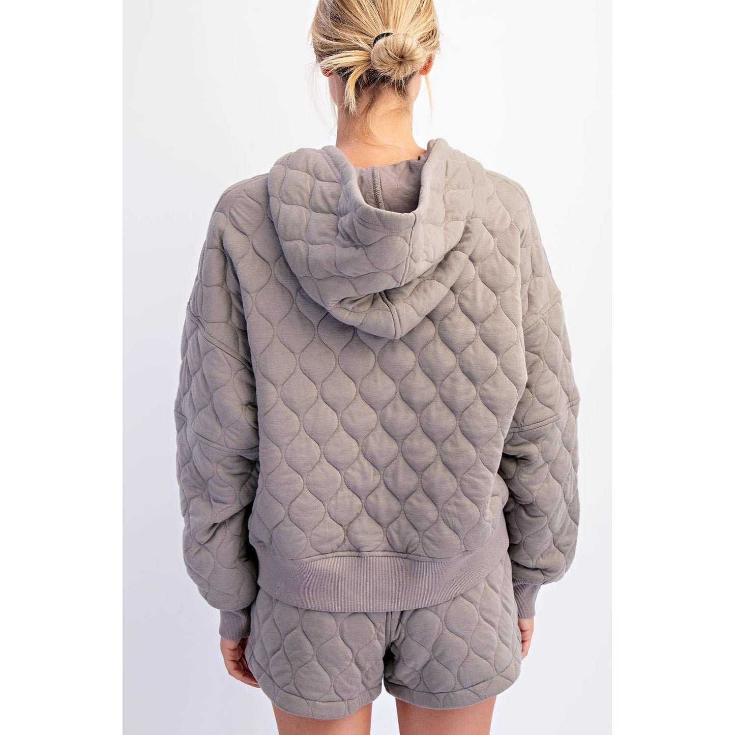 QUILTED QUARTER ZIP HOODIE JACKET