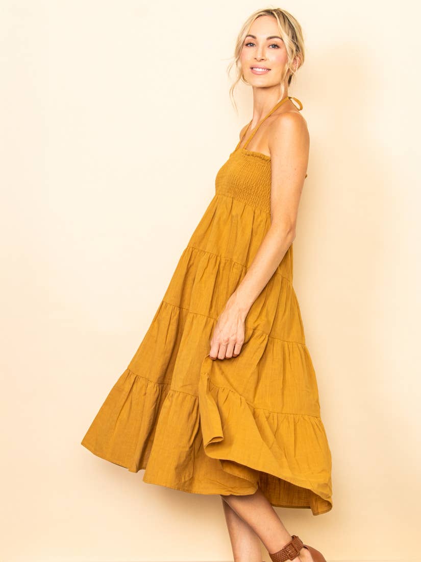 Tiered Wide Flare Convertible Halter Dress-Maxi Skirt