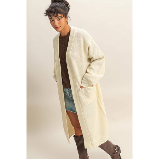 Oversized Textured Open Front Long Cardigan Sweater